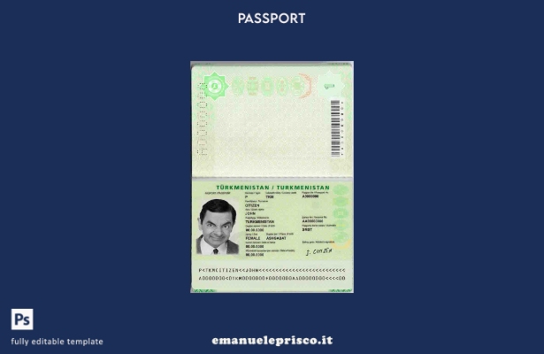 modello di passaporto del Turkmenistan in stile verificato